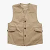 SW191021 Hombres Cargo Lona Chaleco Cott Pocket Khaki Vintage Caza Al aire libre Cam Simple Fi Deporte Color Sólido Chaleco K7xt #