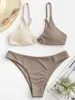 ZAFUL Women's Ribbed O-Ring String Bikini Swimsuit Cheeky Thong Swimwear Two Pieces Bathing Suit