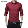 Browon Men fi Blouse Shirt lg SleeveSocial Shirt Solid Color Solid Color Turn-Neck Plus Size Work Blouse Brand Clothes h8ci＃