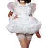 Français Vente Chaude Sexy Sissy Rose Blanc Satin Épaule Sheer Jarretelle Fluffy Dentelle Gothique Maid Costume Customizati f9M2 #