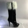 Сапоги, пикантные туфли из замши и искусственной шерсти на каблуке 15 см, осенне-зимние шерстяные туфли, высокие рождественские подарки