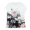 Kvinnors T-skjortor O-hals Kort ärm Tunika toppar blommigt tryck sommar för kvinnor streetwear mode tees med stor pullover stil