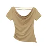 T-shirt da donna Pieghe estive Donna Manica corta Chic Tshirt Femme Elastico Diviso Irregolare Slim Tees