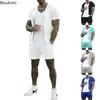 Men's Tracksuits 2024 Summer Tracksuit Casual 2 Pieces Fashion Hollow-out Short Sleeve Tops And Sets Men Solid Joggers Sport Clothing