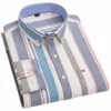 Męskie pasiaste, regularne kieszonkową koszulę LG-Sleeve Oxford Cott Cott Cotts Confortle wszechstronne koszule w kratkę O5pp#