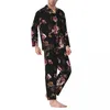 Inicio Ropa Ropa de dormir de flores bonitas Conjunto de pijamas de gran tamaño vintage con estampado floral de otoño Ropa de dormir con estampado de habitación encantadora de manga larga para hombre