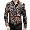 Luxus Gold FRS Große Größe Bluse Elastische Herren Casual Hemden Ausgefallene Kleidung Für Herren Fi Social Club Party Tragen Barock O1IN #