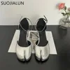 Suojialun 2023 Yaz Kadın Sandal Moda Bölünme Ayak Toe Sığ Bayanlar Slingback Ayakkabı Yuvarlak Med Toprak Elbise Pompaları 240322