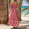 Casual Dresses Women Printed Off-Shoulder Dress Lightweight Colorful Flower Print Off Shoulder Beach med A-Line för sommaren