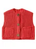 Moda Kırmızı Örme Hırka Kadınlar İçin Günlük Kolsuz Tek Göğüslü Kazak 2024 İlkbahar Sonbahar O Boyun Örgü High Street 240311