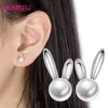 Boucles d'oreilles à tige en argent Sterling 925, boule blanche, perle ronde, joli Design de feuille, cadeau d'anniversaire et de noël pour femmes et filles