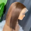 Lace Wigs Malaysian Brazilian Peruvian Indian 100% Remy Human Hair Brown Pixie Straight Short Wig 13X4 Transparent Bob Drop Delivery P Dhlqm