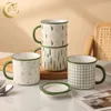 Kubki kubki ceramiczne filiżanki kawa z pokrywką Podróż Leasproof ciepły napój ręcznie malowany Cute Creative Personal Cup Prezent dla niej