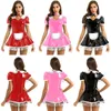 Women Halen Maid Cosplay Costume Short Sleeve Patent Leather Lace Tutu DR For Theme Party Role Play Clubwear Nightwear O4RL#