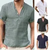 Verão de manga curta camisas de linho masculino casual hip pop t-shirt com gola alta Soild camisa de manga curta buin camisas top k0WU #