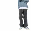 2022 Spring New Streetwear Baggy Jeans Men Korean Fi Elastic midja Löst rakben denim bredben byxor manlig svart e2i9#