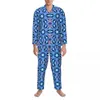 Home Kleding Pyjama's Heren Vintage Bohemen Dag Nachtkleding Abstract Oceaanprint 2-delige Casual pyjamaset met lange mouwen Mooi oversized pak