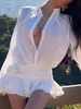 Sexy Durchsichtiges Chiffon-Weißes Sommerkleid für Damen, elegantes Party-Hemdkleid, Geburtstagsabend, kurze Midi-Kleider, Vestido 240321