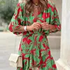 Casual Dresses Summer Irregular Mini Dress Fashion Print Elegant Bohemia Sundress Bat Sleeve Ruffles Vestidos For Women