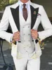 2024 FI 3 stycken sätter Single Breasted Groommen Beige Groom Tuxedo Black Peak Lapel Men Suits Wedding Best Man Blazer Q93U#