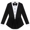 Womens Tuxedo Waitr roll Spela Costume Bowknot LG Sleeve Ruffle Dr Ballroom Latin Dance Dr Modern Ballet Dancewear W75Z#