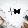 Nouveau Fi Femmes T-shirt Coloré Papillon Pétale Imprimer Manches Courtes Et Col Rond Mignon Graphique T-shirts Femmes Tops Clothin s5SG #