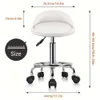 White PU Leather Round Rolling Stool Foot Rest, Height Adjustable Swivel Drafting Work SPA Task Chair with Wheels