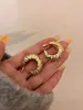 Stud Earrings Gold Plated Irreagular C Shape Lava Texture Chunky For Women Girls Vintage Metal Party Charm Jewelry Gifts 2024