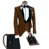 2022 Classic Brown Suit Men 3 Pieces Custom Made Fi Groom Wedding Suit Tuxedo Elegant Party Busin Blazer Vest Pants Set J1et#