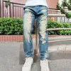 all-match Denim Jeans Men's Elastic Regular Fit Straight Male Pants Ruined Hole New Trousers Male High Street Large Size b2Wi#