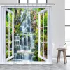 Cortinas de chuveiro cortinas panorâmicas paisagens madeiras cachoeiras folhas de palmeira verde oceano praia tecido moderno banho decoração de banheiro