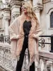 Zimowe futra kołnierzyki i okłady sweter sweter kobiety bohemian fringe batwing rękaw pchos płaszcz kardigany x9qf#