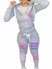 lw Set semplice a due pezzi Donna Casual sportivo Manica Lg Design con cerniera Top Colletto con cappuccio Stampa cuore spezzato Set tuta femminile 917x #