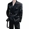 2024 Spring Bright Flowing Suit Jacket Men Zipper Decorati Shoulder Pad Blazers Social Banket Party Nightclub Dr Coats V2X9#