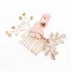 Hair Clips Barrettes Sweet Bridal Pins Luxury Blue Pink Flower Combs Headdress Prom Accessories Gold Leaves Jewelryhair Drop Delivery Otegu