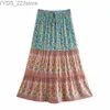 Jupes Skorts Happie Queens femmes vert imprimé fleuri ethnique plage bohème jupe dames haute taille élastique rayonne coton Boho Maxi yq240328