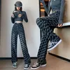 Women's Jeans Women Black Denim Pants Loose Tight High Waist Straight Cylinder Wide Legs Student Oversize 80 To 200 Pounds Can Wear 2024