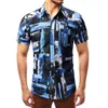 Мужская рубашка с коротким рукавом и принтом пальмы, летняя повседневная приталенная гавайская рубашка, однобортные мужские рубашки Dr Camisa Masculina p68I #