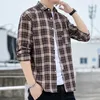 Camisa xadrez masculina flanela lg manga listra camisas bolso de rua japão cott solto fino ajuste masculino casual macio smoking formal camisa e7d8 #