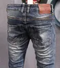 italian Style Fi Men Jeans Retro Blue Elastic Slim Fit Ripped Jeans Men Trousers Vintage Designer Casual Denim Pants Hombre O6rG#