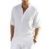men's Lg Sleeve Tee Shirt Casual Blouse Cott Linen Shirt Loose Tops Casual Handsome Men's Shirts n6IS#