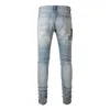 Män orm broderi jeans streetwear läder lapp stretch denim mager byxor hål rippade distrena pennbyxor 78rt#