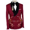 Doppio petto One Piece Giacca floreale nera Abito da uomo Jacquard Blazer Slim Fit Busin Formal Party Evening / Prom Cappotto da sposa O58R #