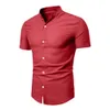 men Shirt Solid Color Soft Fabric Close-fitting Gentle Anti-pilling Stand Collar Slim Fit Short Sleeves Single-breasted Summer T E5H5#