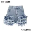 Mulheres Shorts Chicever Casual Azul para Mulheres Cintura Alta Trabalho Ruffles Bolsos Asmmetrical Slim Calça Curta Feminino Verão 210719 Drop D Dhzbg