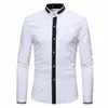 Homens Brancos Dr Camisas 2024 Marca Banded Mandarim Collar Camisa Masculino Lg Manga Casual Butt Down Camisa para Homens i7h7 #