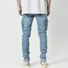 Fahsi Jeans Mannen Broek W Effen Kleur Multi Zakken Denim Midden Taille Cargo Jeans Plus Size Casual Broek Mannelijke Dagelijkse Slijtage r6a3 #