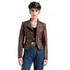 women Fi Lace-up Leather Jacket Slim Fit Spring Autumn Motorcycle Zipper Jacket W7v7#