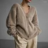 Women's Knits Sexy Mohair Cardigan For Women Loose Long Sleeve Single Breasted Knitted Pullover 2024 Autumn Chic Lady Streetwear Sweater