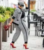 2022 Autumn and Winter Ladies Streetwear Casual Suit Houndstooth Butt Coat byxor Två stycke byxor Set Women Clothing Q3NY#